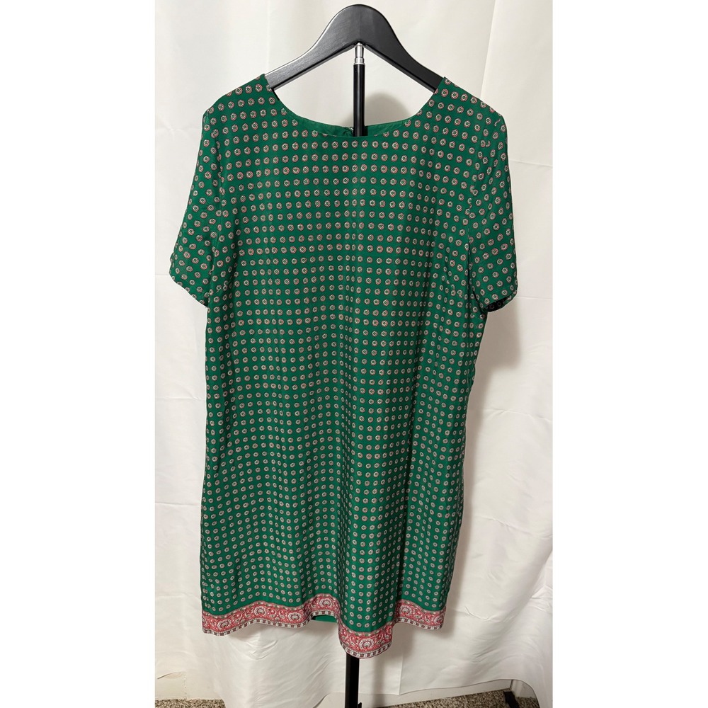 J.Crew Green Geometric Medallion‎ Print Short Sleeve Shift Dress Size 14 103949